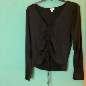 Kensie Tie Front Long Sleeve V Neck Top Size Medium NWT